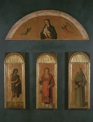 St. Laurentius tussen Johannes de Doper en St. Antonius van Padua, in de lunet Madonna en Kind met Engelen